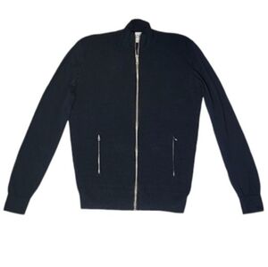 Zara‎ Sweater Jacket Mens Size M Navy Blue Rib Knit Full Zip Long Sleeve Casual